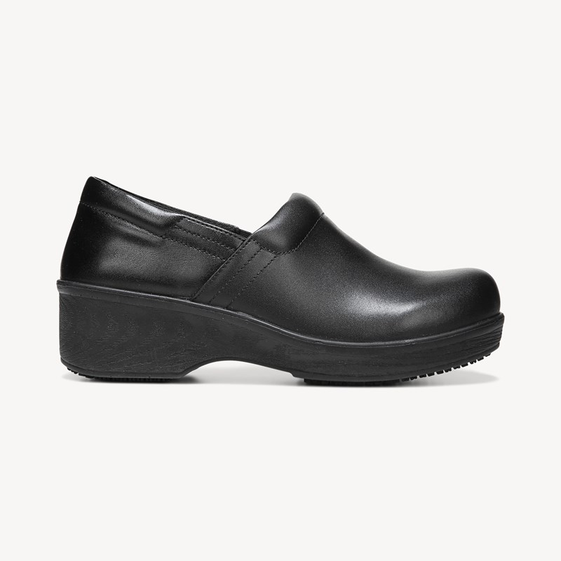 womens black slip on clogs